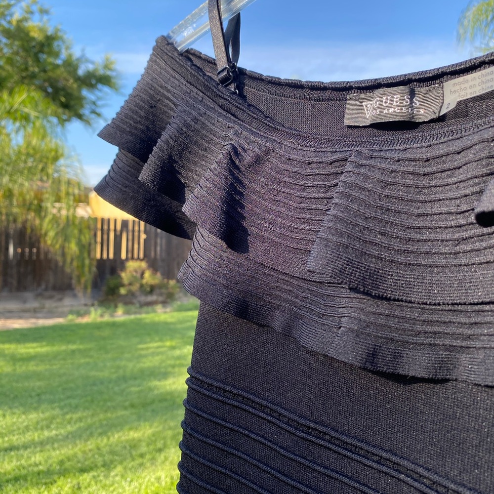 Guess- Black, Off the Shoulder Ruffle Dress